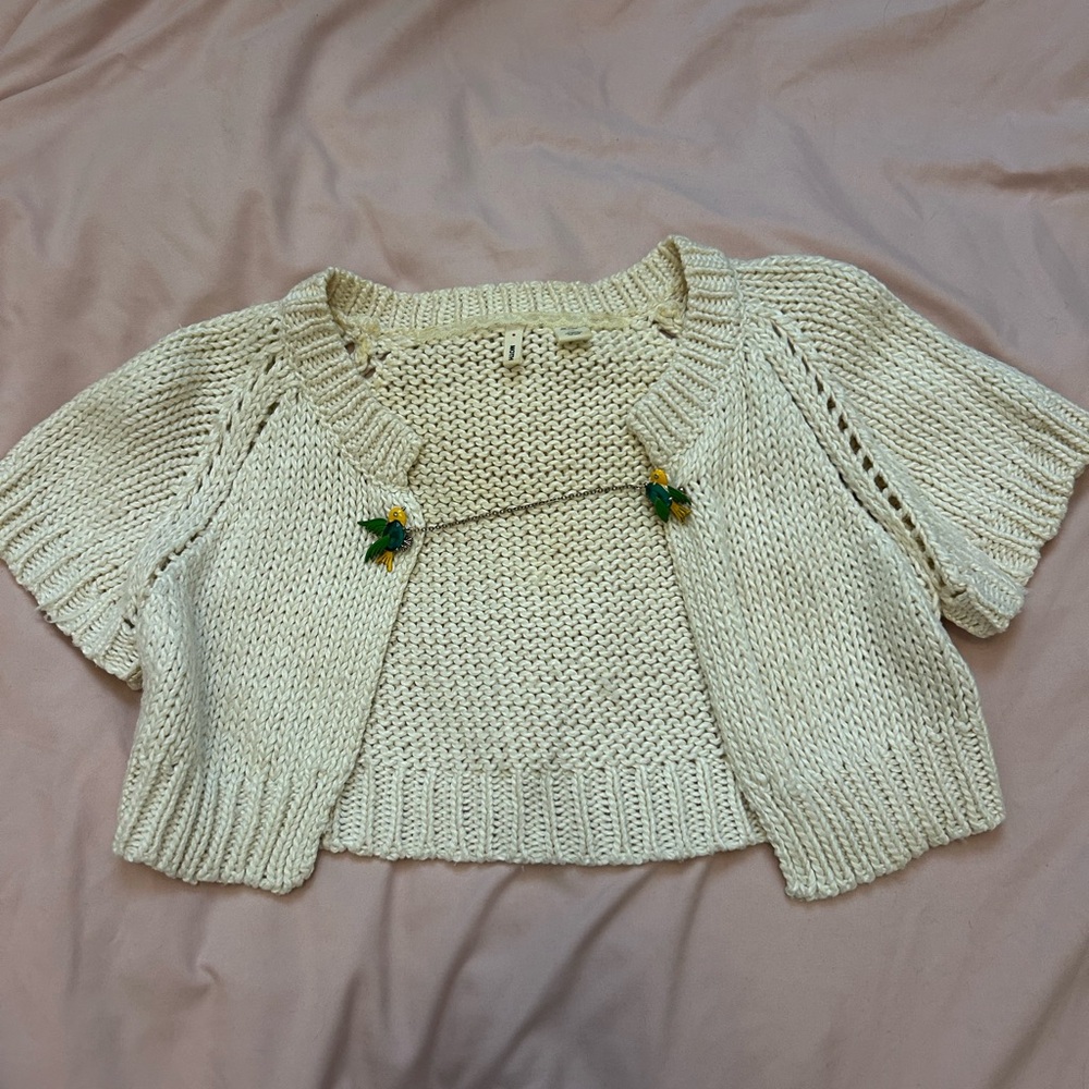 Moth Cream Knit Sweater with Lace Trim
